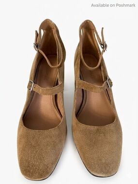 Madewell Marais Suede Double Strap Mary Jane Block Heels Toffee 8.5
